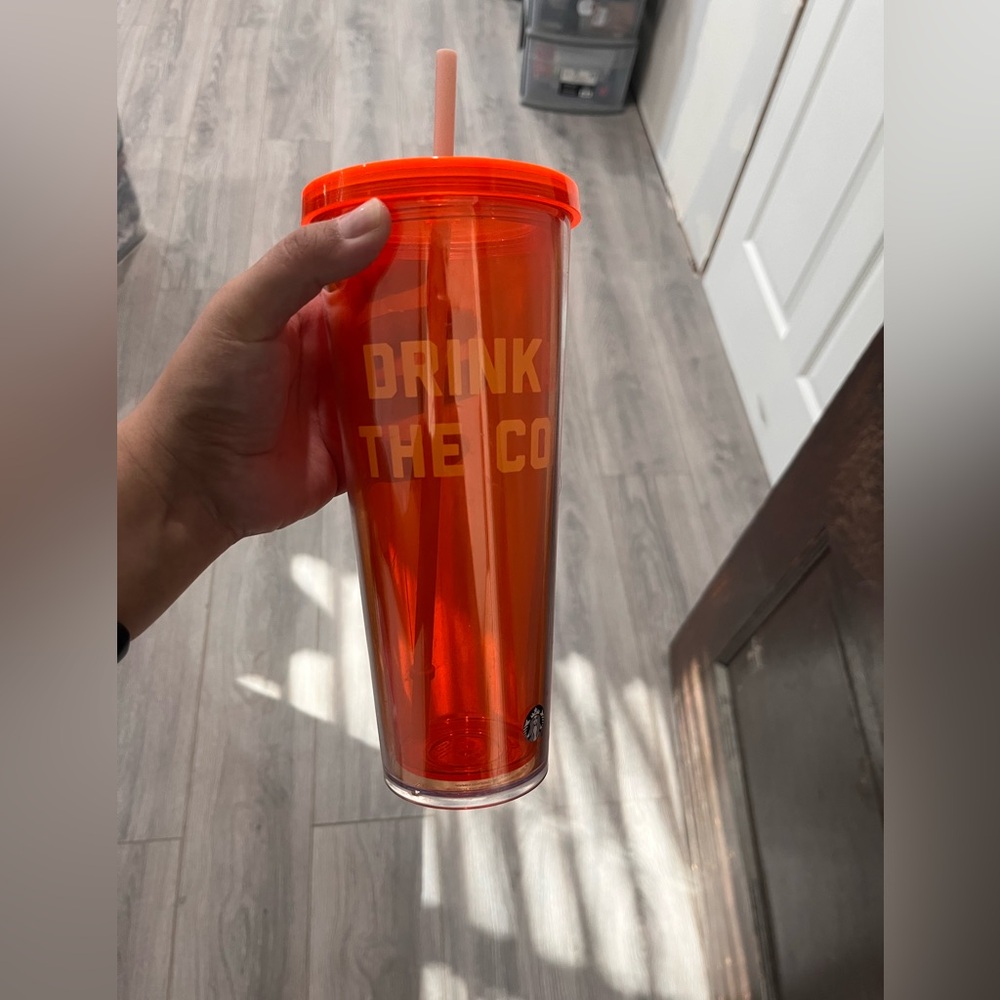 Rare Starbucks Vibrant Orange Tumbler with Straw (Drink all the coffee)